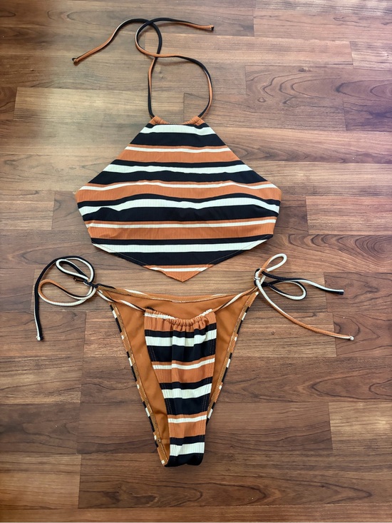 Forever 21 Other - Forever 21 Striped Halter Bikini Set in Rust, Black & Cream